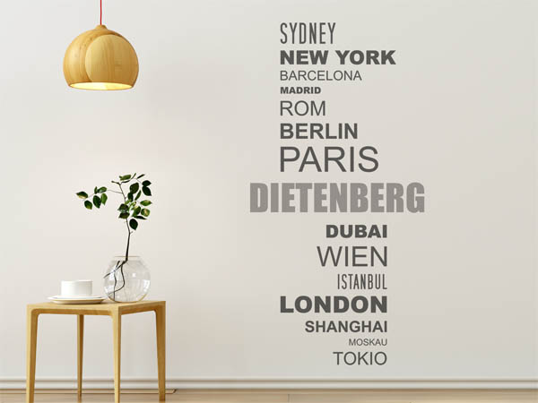 Wandtattoo Dietenberg mit Weltstädten