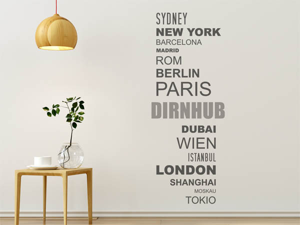 Wandtattoo Dirnhub mit Weltstädten