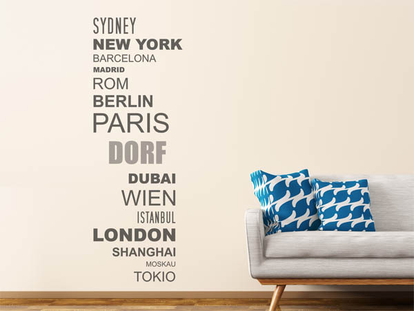 Wandtattoo Dorf mit Weltstädten
