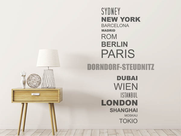 Wandtattoo Dorndorf-Steudnitz mit Weltstädten