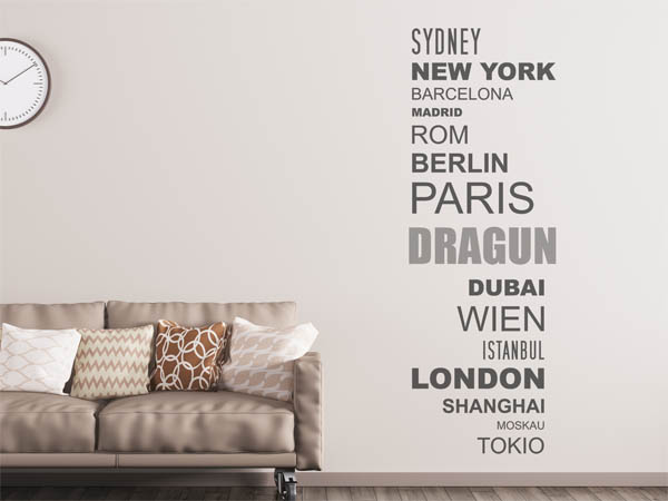 Wandtattoo Dragun mit Weltstädten