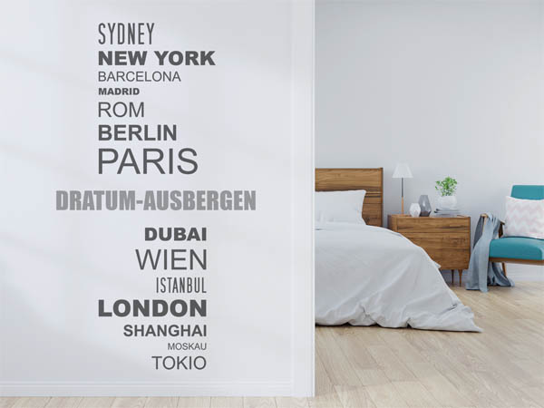 Wandtattoo Dratum-Ausbergen mit Weltstädten