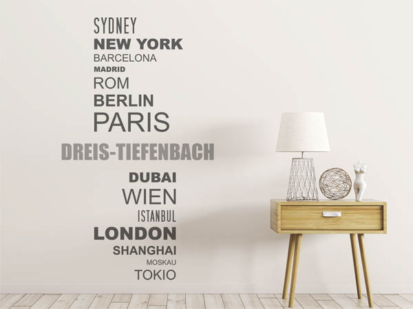 Wandtattoo Dreis-Tiefenbach mit Weltstädten
