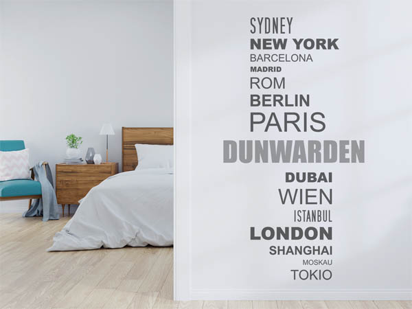 Wandtattoo Dunwarden mit Weltstädten