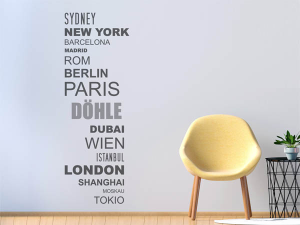 Wandtattoo Döhle mit Weltstädten