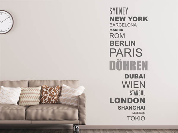 Wandtattoo Döhren mit Weltstädten