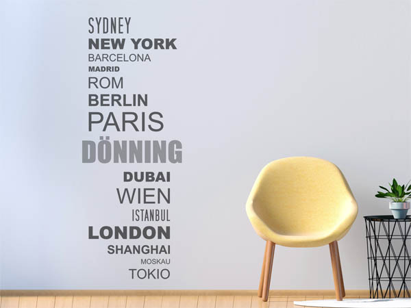 Wandtattoo Dönning mit Weltstädten