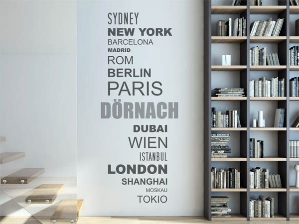 Wandtattoo Dörnach mit Weltstädten