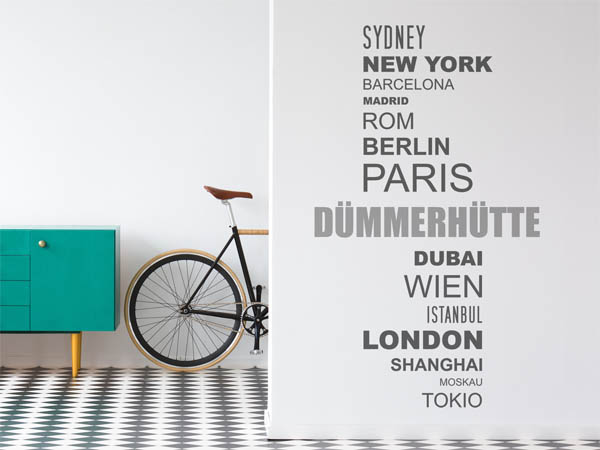 Wandtattoo Dümmerhütte mit Weltstädten