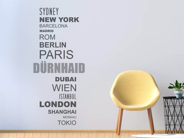 Wandtattoo Dürnhaid mit Weltstädten