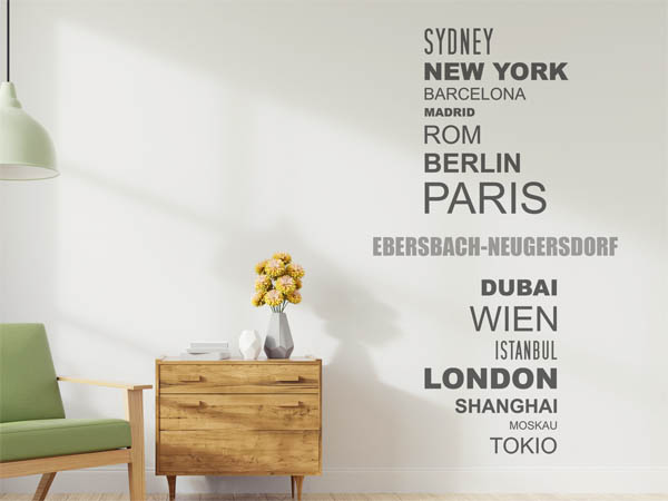 Wandtattoo Ebersbach-Neugersdorf mit Weltstädten