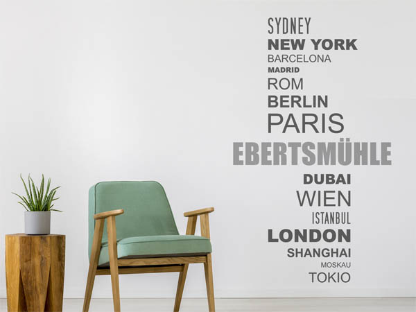 Wandtattoo Ebertsmühle mit Weltstädten
