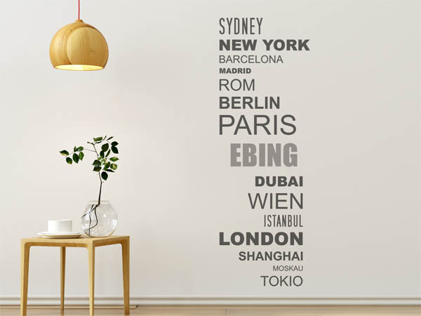 Wandtattoo Ebing mit Weltstädten