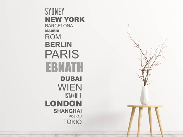 Wandtattoo Ebnath mit Weltstädten