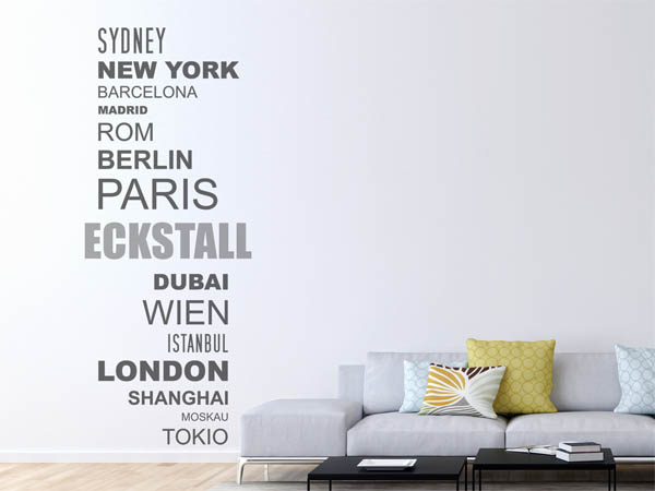 Wandtattoo Eckstall mit Weltstädten