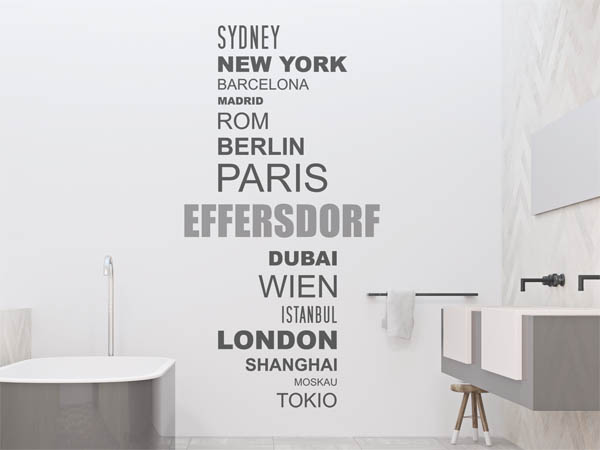 Wandtattoo Effersdorf mit Weltstädten
