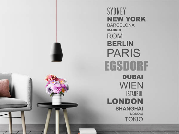 Wandtattoo Egsdorf mit Weltstädten