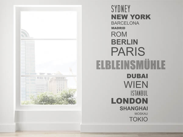 Wandtattoo Elbleinsmühle mit Weltstädten