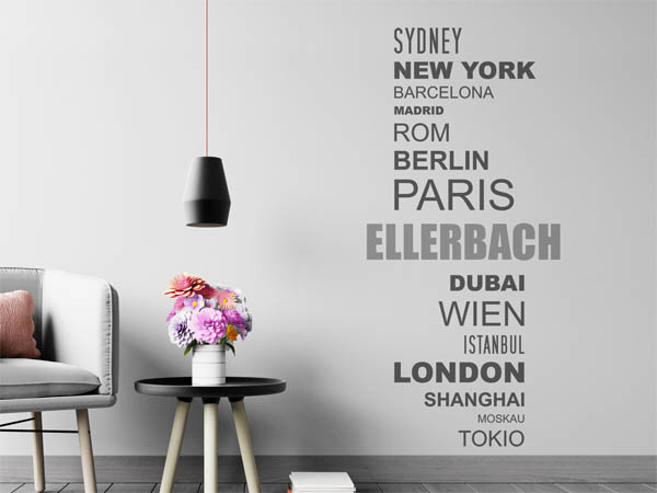 Wandtattoo Ellerbach mit Weltstädten