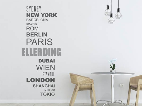 Wandtattoo Ellerding mit Weltstädten