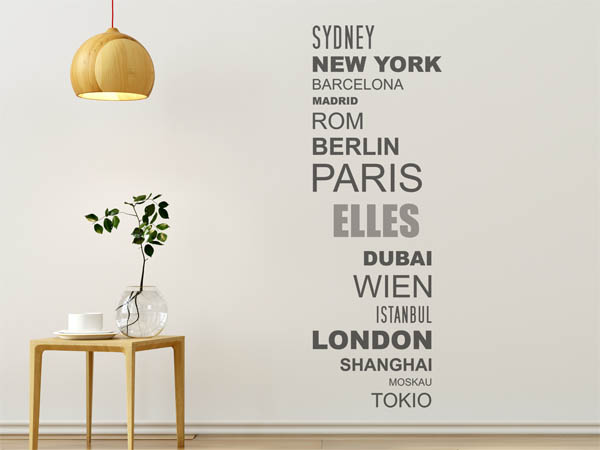 Wandtattoo Elles mit Weltstädten