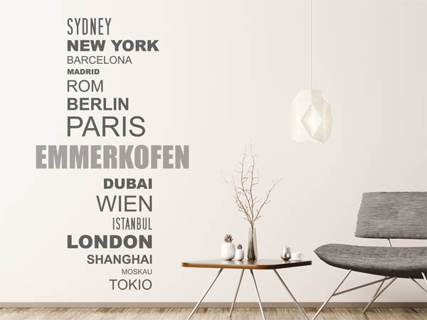 Wandtattoo Emmerkofen mit Weltstädten