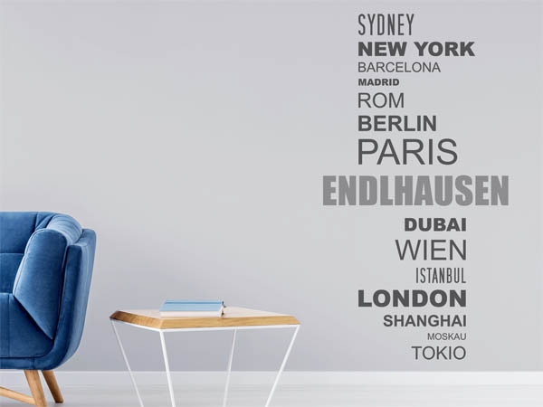 Wandtattoo Endlhausen mit Weltstädten