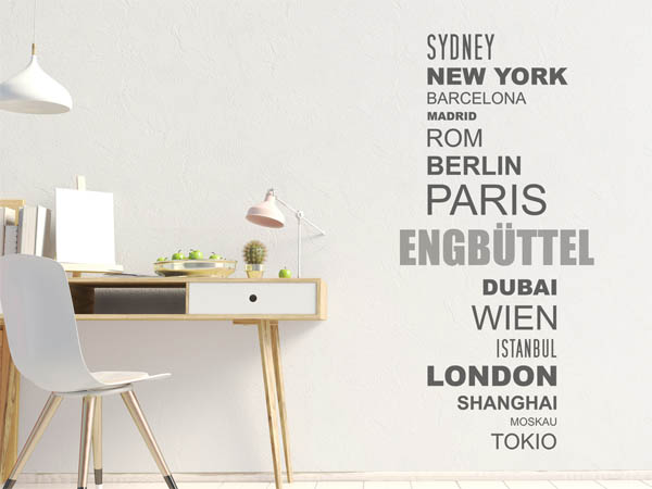 Wandtattoo Engbüttel mit Weltstädten