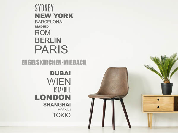 Wandtattoo Engelskirchen-Miebach mit Weltstädten