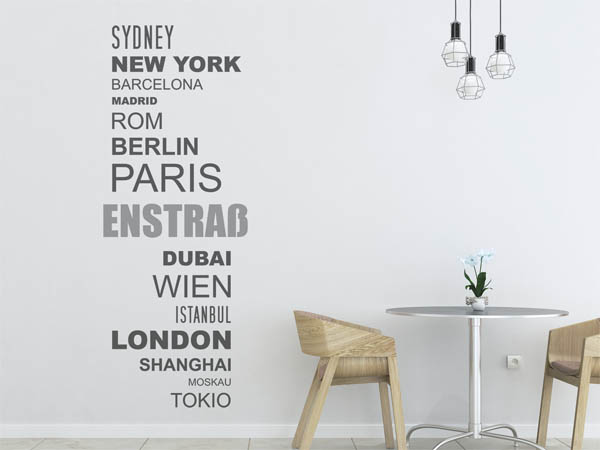 Wandtattoo Enstraß mit Weltstädten