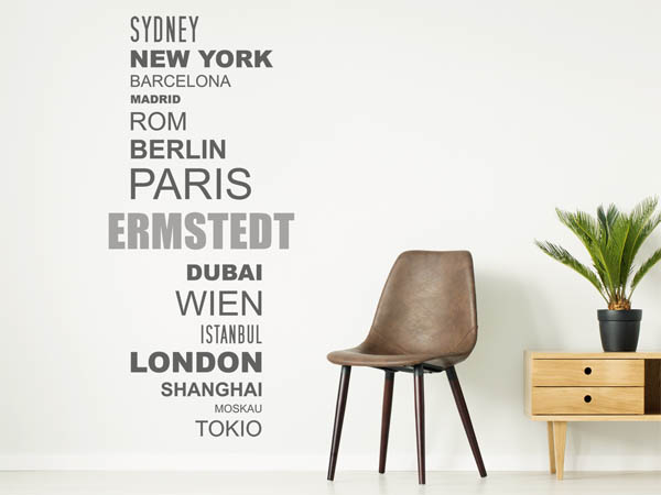 Wandtattoo Ermstedt mit Weltstädten