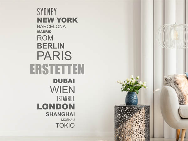 Wandtattoo Erstetten mit Weltstädten