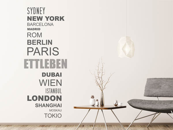 Wandtattoo Ettleben mit Weltstädten