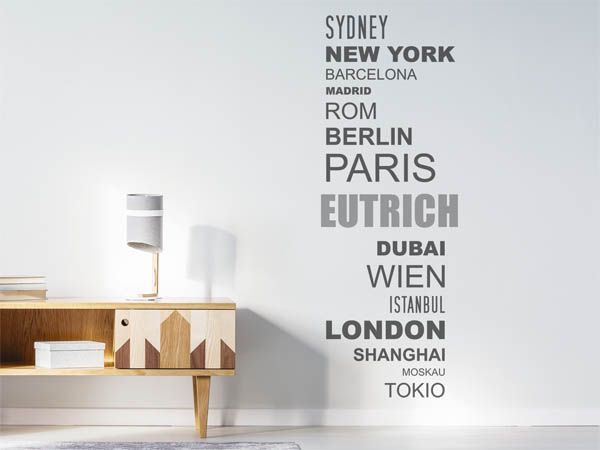 Wandtattoo Eutrich mit Weltstädten