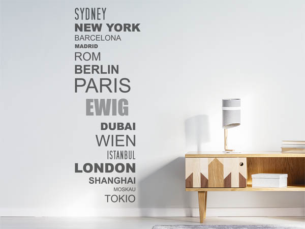 Wandtattoo Ewig mit Weltstädten