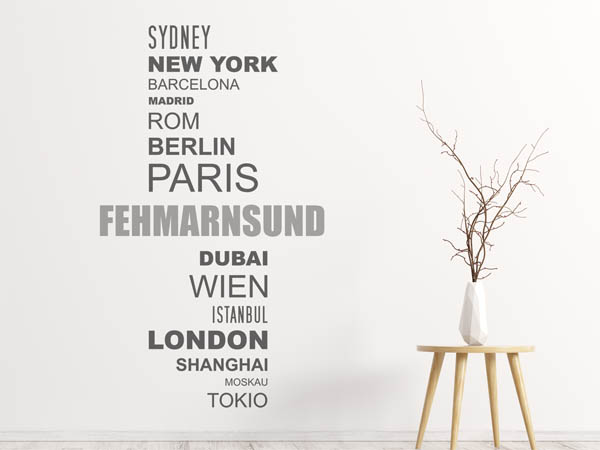 Wandtattoo Fehmarnsund mit Weltstädten