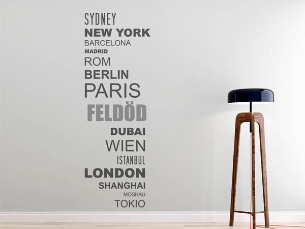 Wandtattoo Feldöd mit Weltstädten