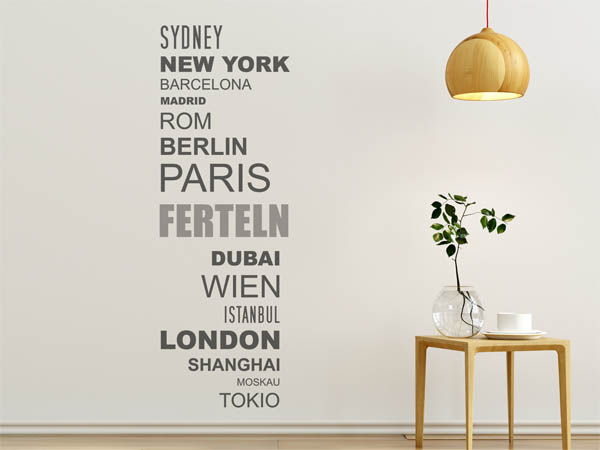 Wandtattoo Ferteln mit Weltstädten