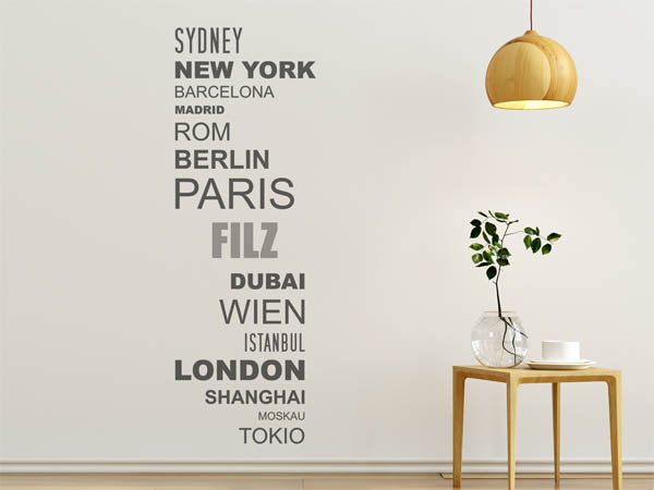 Wandtattoo Filz mit Weltstädten