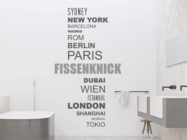 Wandtattoo Fissenknick mit Weltstädten