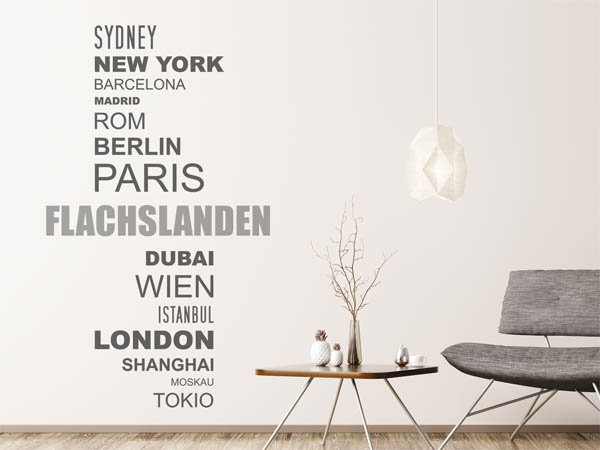 Wandtattoo Flachslanden mit Weltstädten