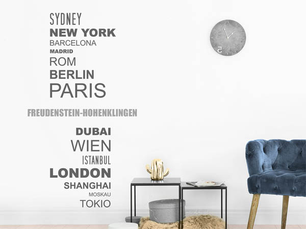 Wandtattoo Freudenstein-Hohenklingen mit Weltstädten