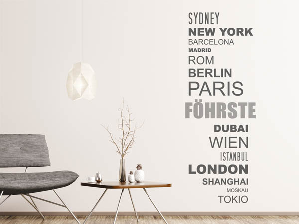 Wandtattoo Föhrste mit Weltstädten
