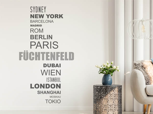 Wandtattoo Füchtenfeld mit Weltstädten