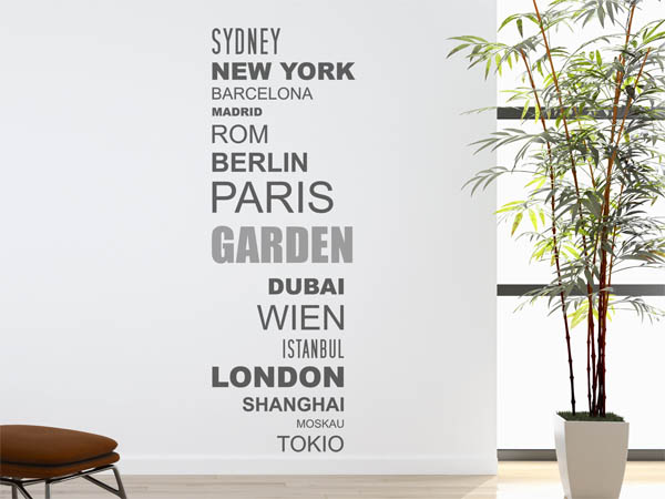 Wandtattoo Garden mit Weltstädten