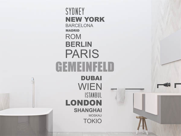 Wandtattoo Gemeinfeld mit Weltstädten