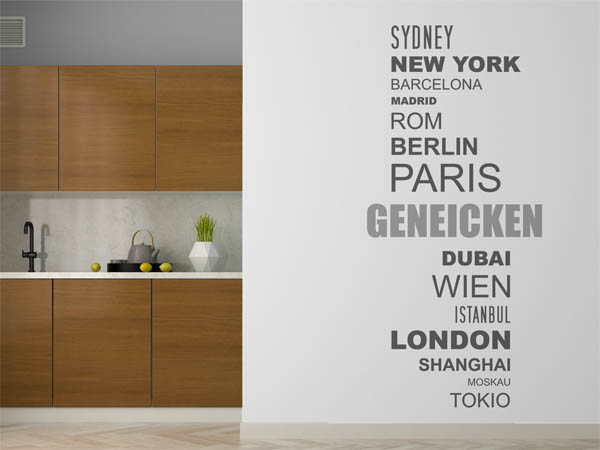 Wandtattoo Geneicken mit Weltstädten
