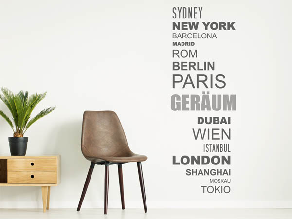 Wandtattoo Geräum mit Weltstädten