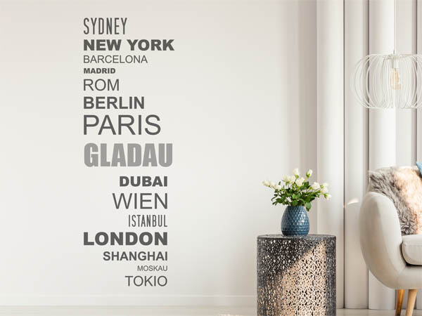 Wandtattoo Gladau mit Weltstädten