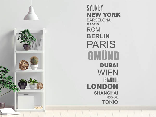 Wandtattoo Gmünd mit Weltstädten
